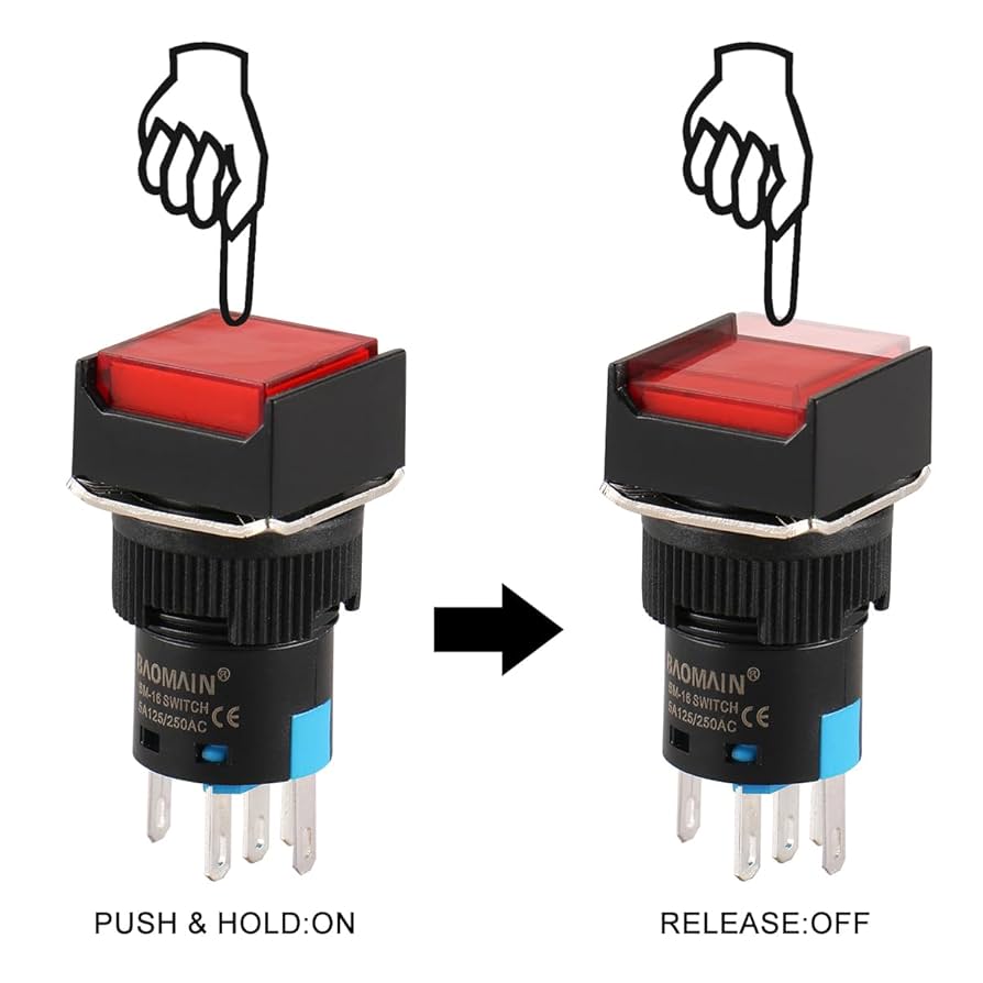 Baomain 4-Pack Push Button Switch 5/8 inch 16mm, Momentary